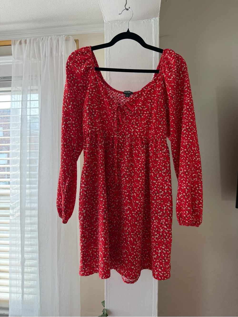 Wild Fable Red Floral Long Sleeve Babydoll Mini Dress Size S